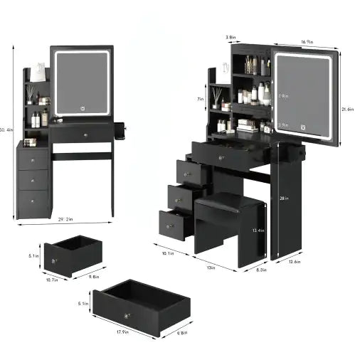 Small Space Left Bedside Cabinet Vanity Table Cushioned Stool, Power Station, Hair Dryer Bracket WEM Support (www.WEM.support)