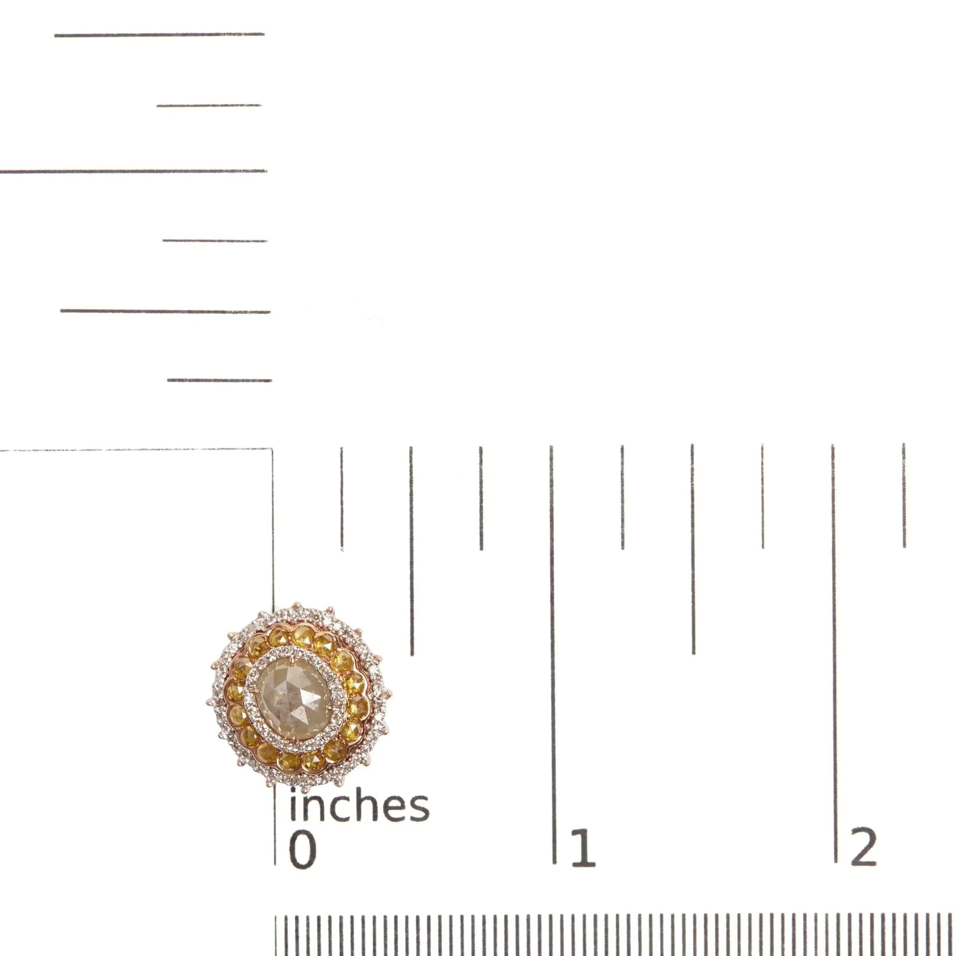 14K Rose Gold 3 1/2 Cttw Fancy Rose Cut Diamond Circle Shaped Triple Halo Stud Earring (Fancy Color, I2-I3 clarity) WEM Support (www.WEM.support)