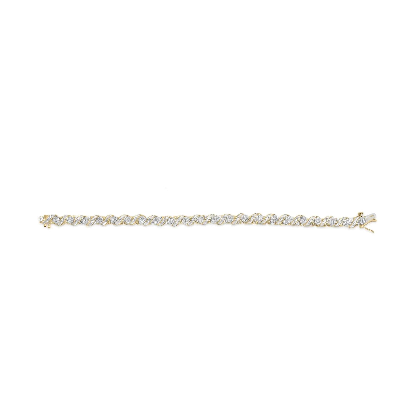 10K Yellow Gold 2.00 Cttw Round-Cut and Baguette-Cut Diamond Floral Design Swirl Link 7" Bracelet (I-J Color, I1-I2 Clarity) WEM Support (www.WEM.support)