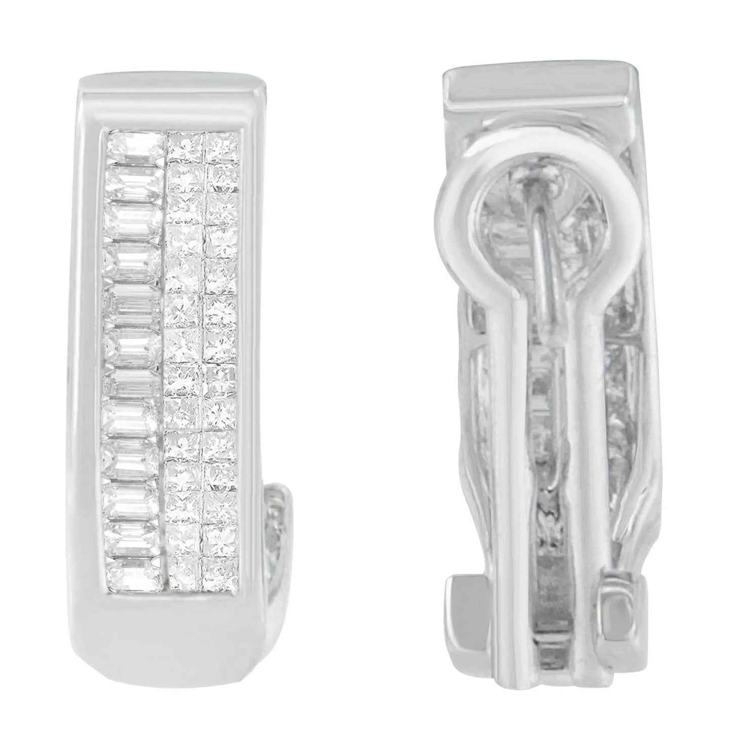 14K White Gold Baguette and Princess-cut Diamond Earrings (1 cttw, H-I Color, VS1-VS2 Clarity) WEM Support (www.WEM.support)