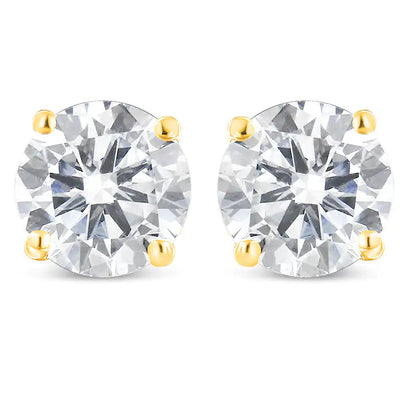 14K Yellow Gold 2.00 Cttw Round Brilliant-Cut Diamond Classic 4-Prong Stud Earrings with Screw Backs (H-I Color, I1-I2 Clarity) WEM Support (www.WEM.support)