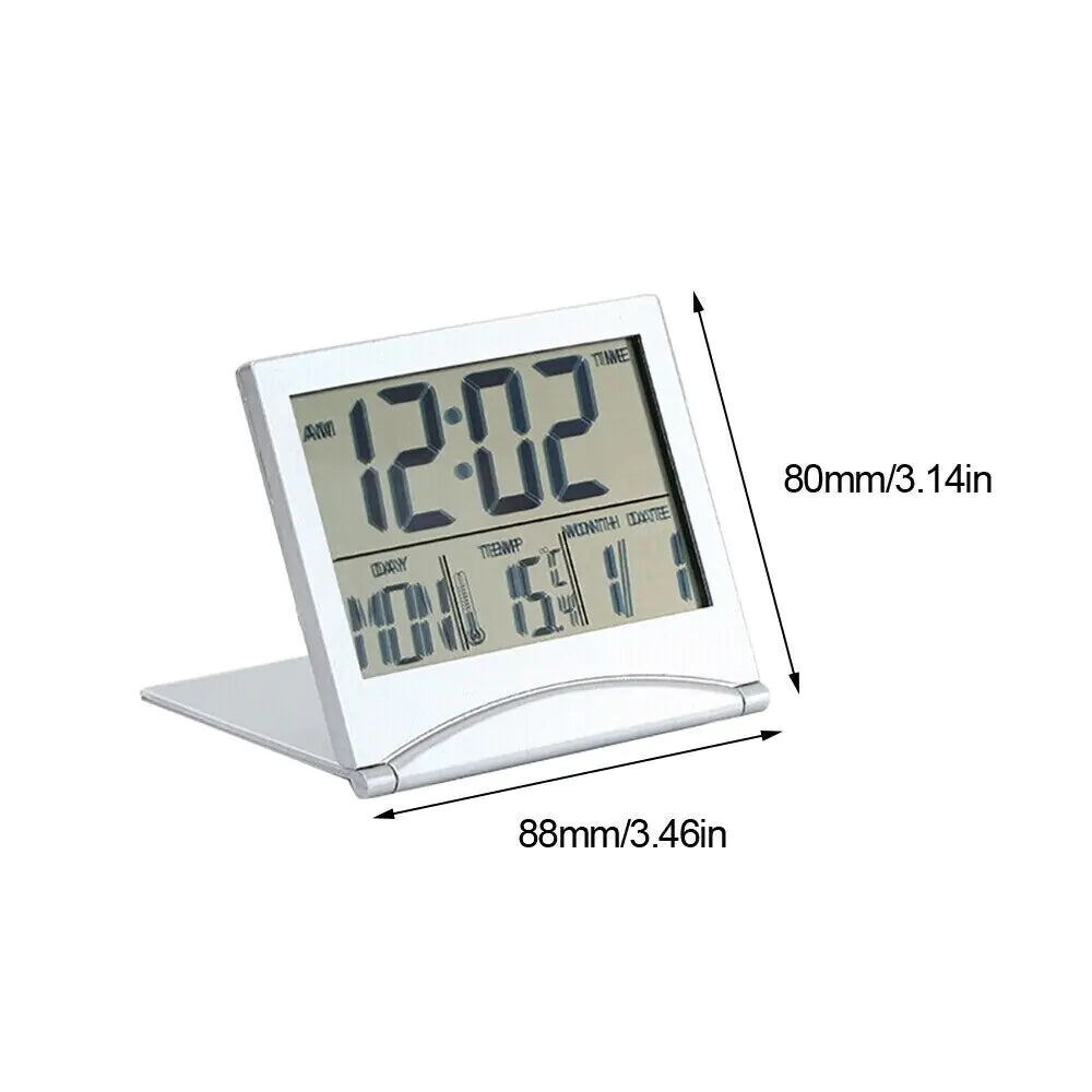 Digital Travel Alarm Clock Foldable Temperature LCD Clock Compact Desk Timer New WEM Support (www.WEM.support)