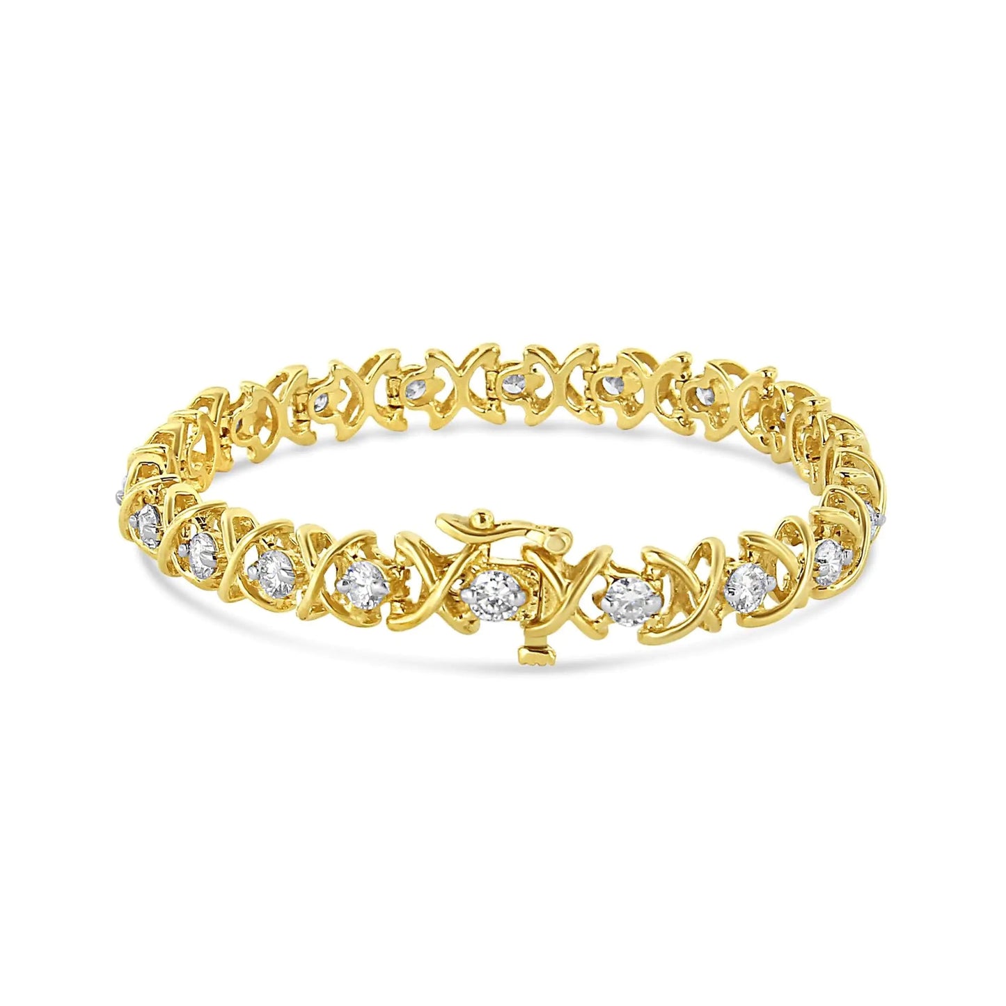 14K Yellow Gold 4.0 Cttw "X"-Link Round-Cut Diamond Bracelet (I-J Color, SI2-I1 Clarity) - Size 7.25 WEM Support (www.WEM.support)