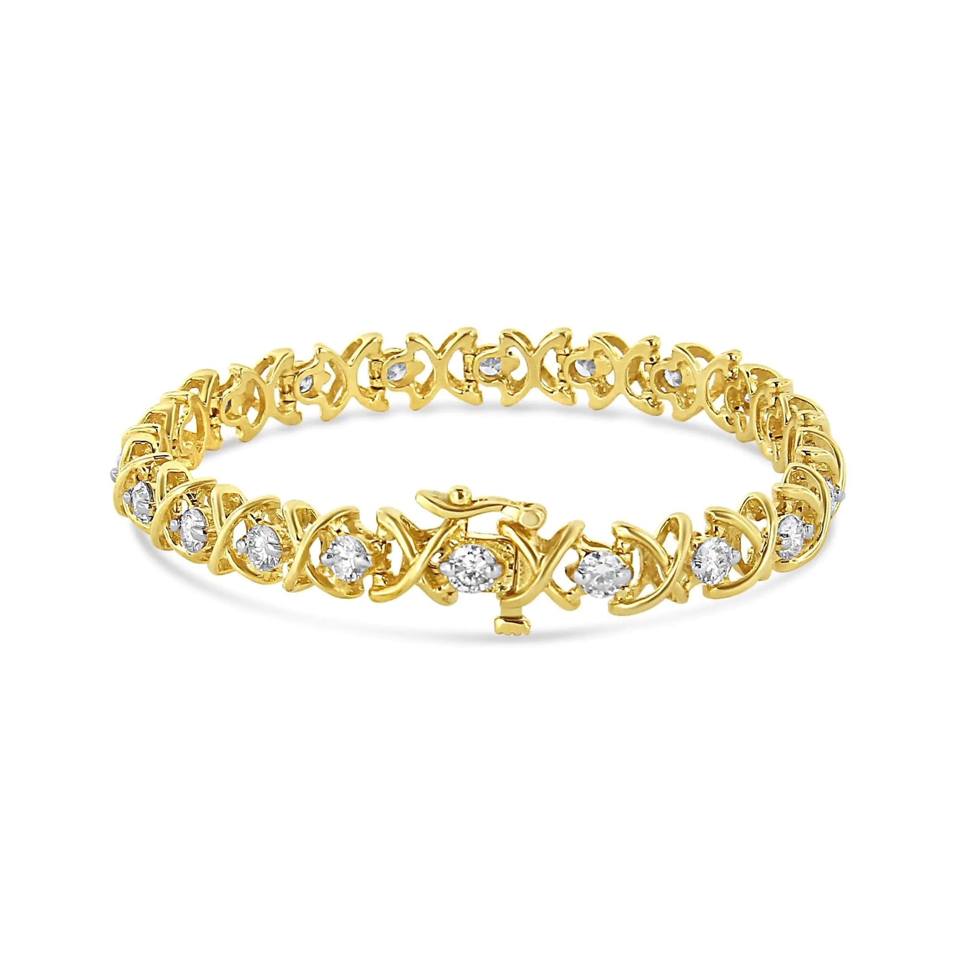 14K Yellow Gold 4.0 Cttw "X"-Link Round-Cut Diamond Bracelet (I-J Color, SI2-I1 Clarity) - Size 7.25 WEM Support (www.WEM.support)