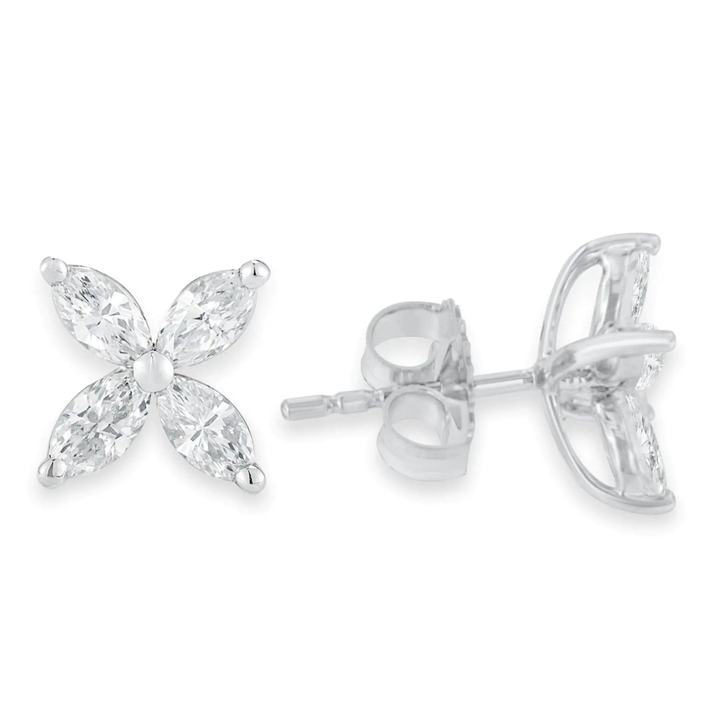 14K White Gold 1.0 Cttw Lab Grown Marquise Diamond 8 Stone Floral Leaf Stud Earrings (F-G Color, VS2-SI1 Clarity) WEM Support (www.WEM.support)