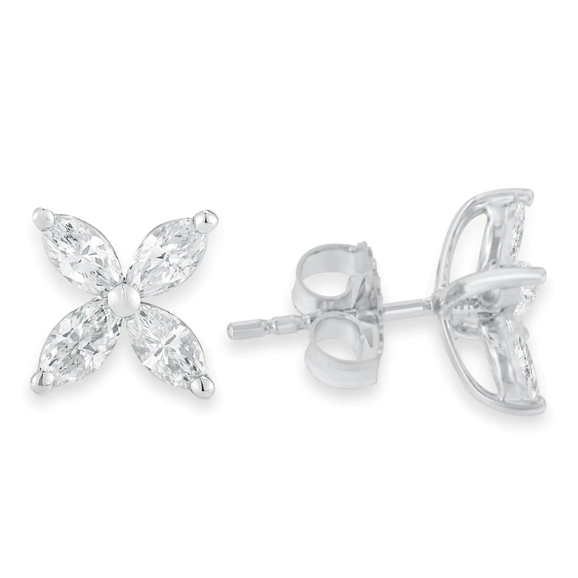 14K White Gold 1.0 Cttw Lab Grown Marquise Diamond 8 Stone Floral Leaf Stud Earrings (F-G Color, VS2-SI1 Clarity) WEM Support (www.WEM.support)