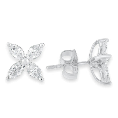 14K White Gold 1.0 Cttw Lab Grown Marquise Diamond 8 Stone Floral Leaf Stud Earrings (F-G Color, VS2-SI1 Clarity) WEM Support (www.WEM.support)