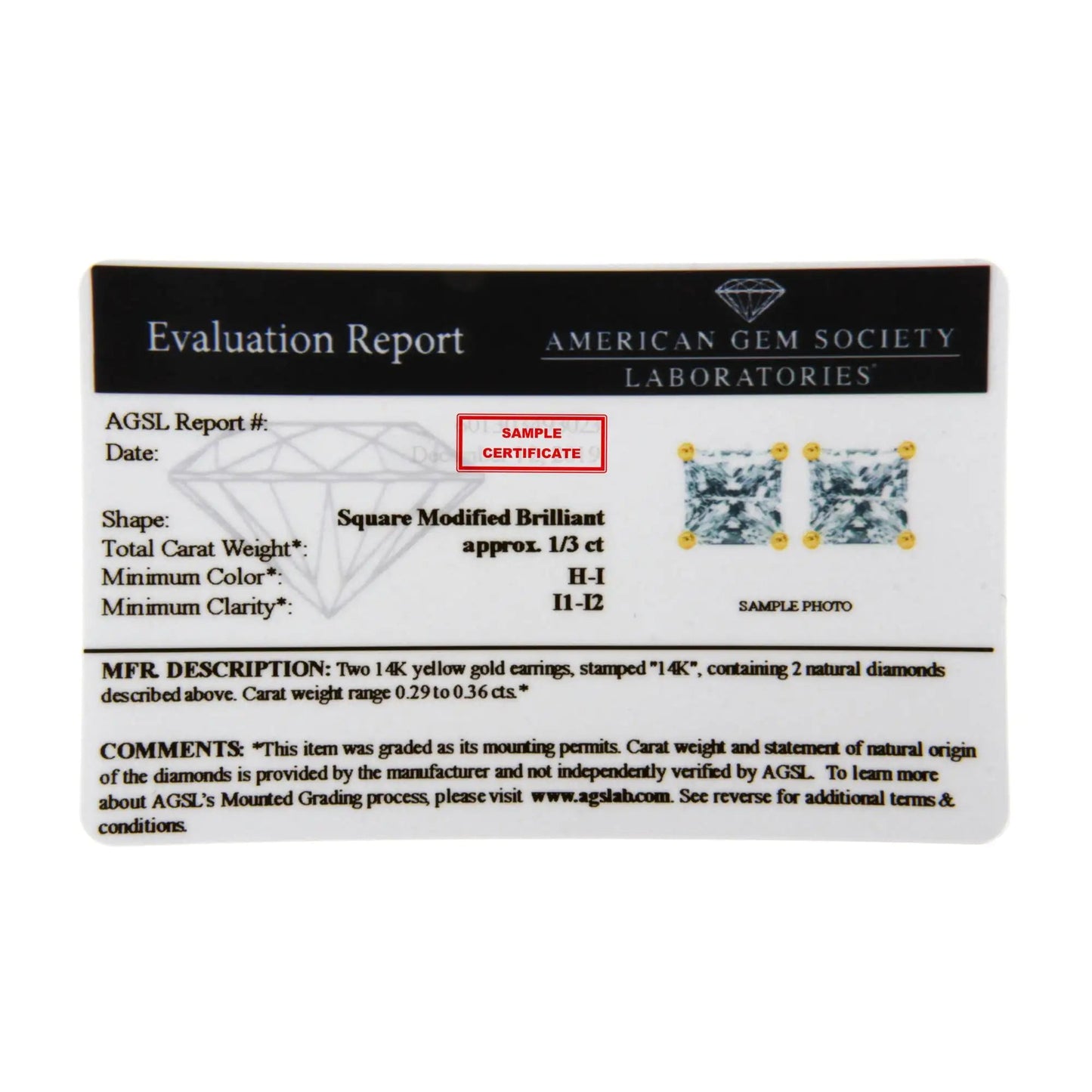 14K Yellow Gold Clarity Enhanced Princess Cut Diamond Certified Stud Earrings (0.50 cttw, H-I Color, I1-I2 Clarity) WEM Support (www.WEM.support)