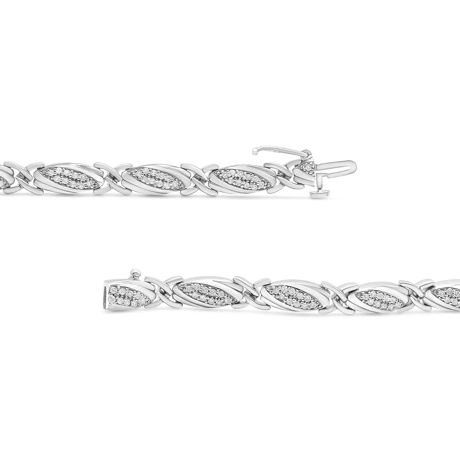.925 Sterling Silver 1.00 Cttw Round Diamond X-Link Bracelet (I-J Color, I2-I3 Clarity) - Size 7.25" WEM Support (www.WEM.support)