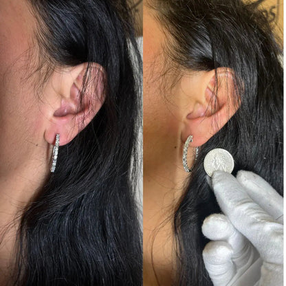 14K White Gold 1 3/4 Cttw Round and Baguette Diamond Hoop Earrings - (H-I Color, SI2-I1 Clarity) WEM Support (www.WEM.support)