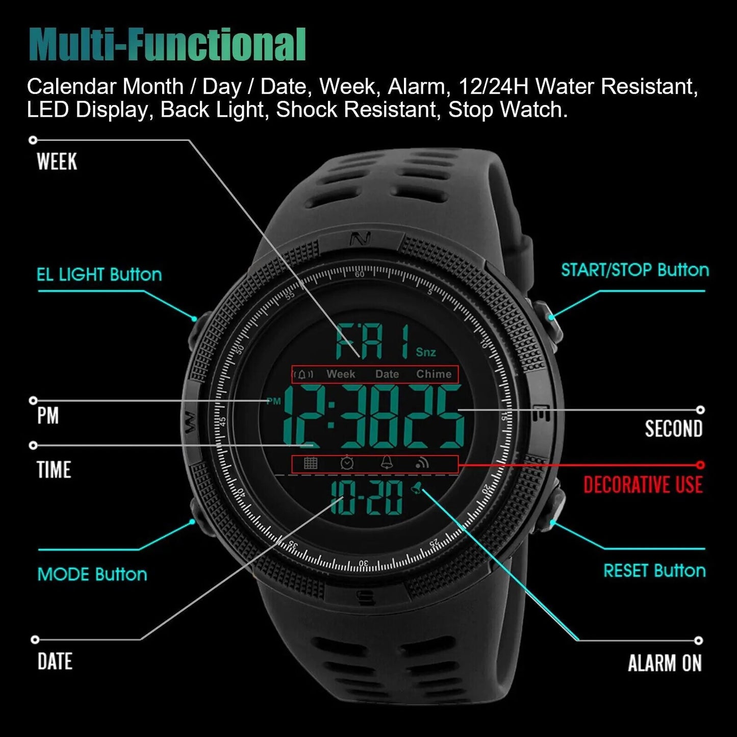 SKMEI Men's Digital Army Military Sport Quartz Analog Chrono Waterproof Watch US WEM Support (www.WEM.support)