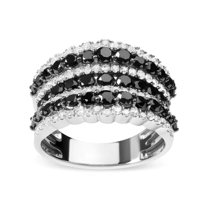 .925 Sterling Silver 1 3/4 Cttw Treated Black and White Alternating Diamond Multi Row Band Ring (Black / I-J Color, I2-I3 Clarity) WEM Support (www.WEM.support)