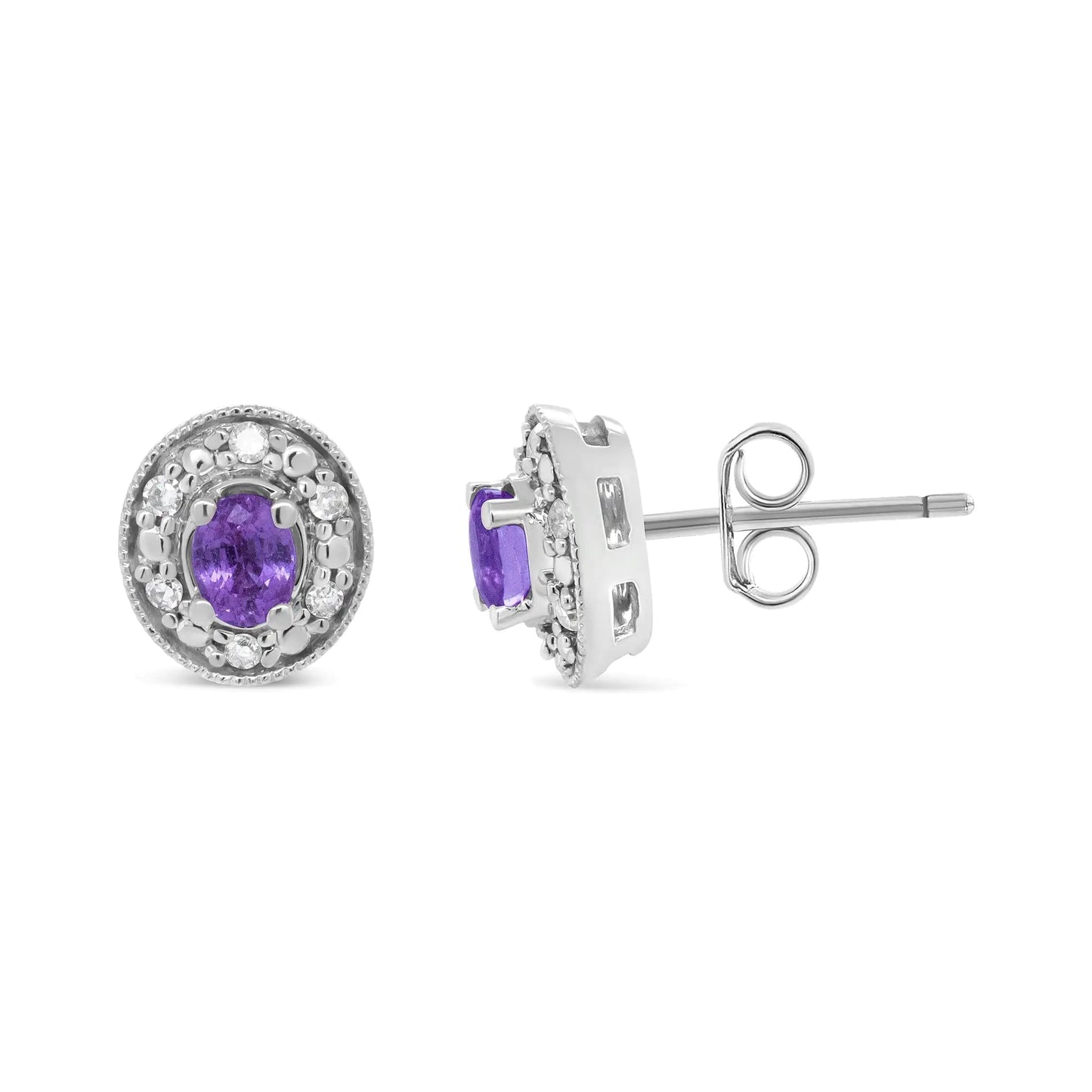 14K White Gold 4x3mm Round Pink Sapphire and 1/10 Cttw Round Diamond Halo Stud Earrings - (I-J Color, SI1-SI2 Clarity) WEM Support (www.WEM.support)
