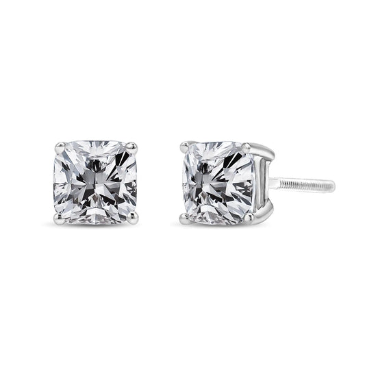 14K White Gold 1 1/2 Cttw Clarity Enhanced Princess Cut Diamond Solitaire Stud Earrings (I-J Color, I1-I2 Clarity) WEM Support (www.WEM.support)
