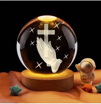 Luminous Crystal Ball Night Light Solid Wood Base Home Decoration HejK.com