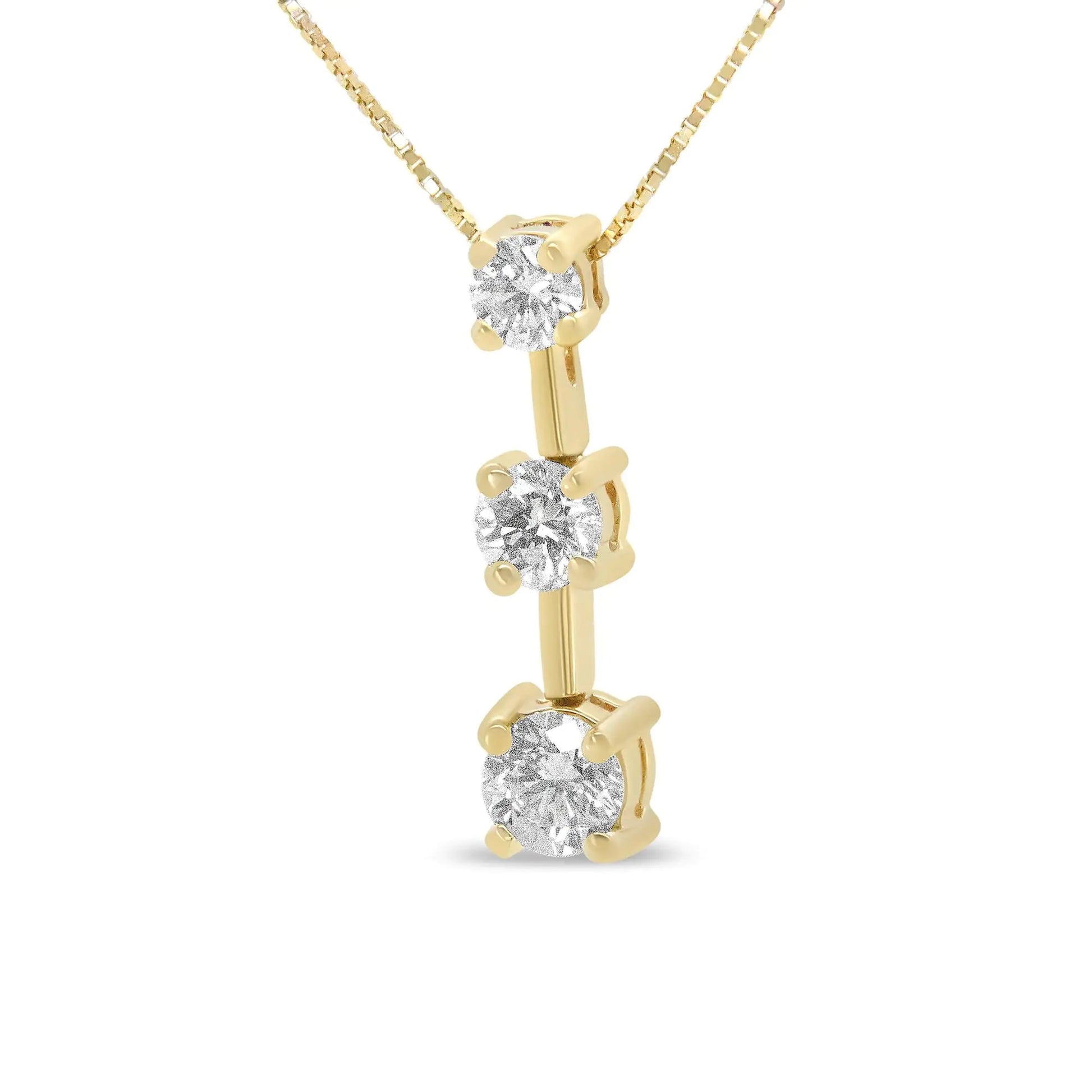 14K Gold Round Diamond Three-Stone Drop Pendant 18" Necklace - (H-I Color, SI1-SI2 Clarity) WEM Support (www.WEM.support)