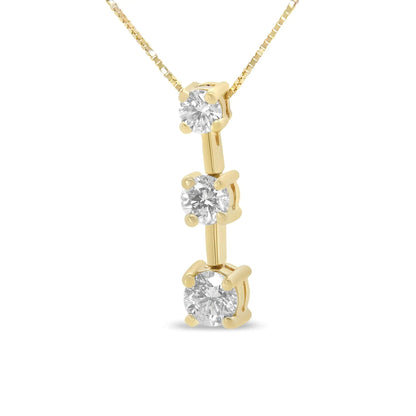 14K Gold Round Diamond Three-Stone Drop Pendant 18" Necklace - (H-I Color, SI1-SI2 Clarity) WEM Support (www.WEM.support)