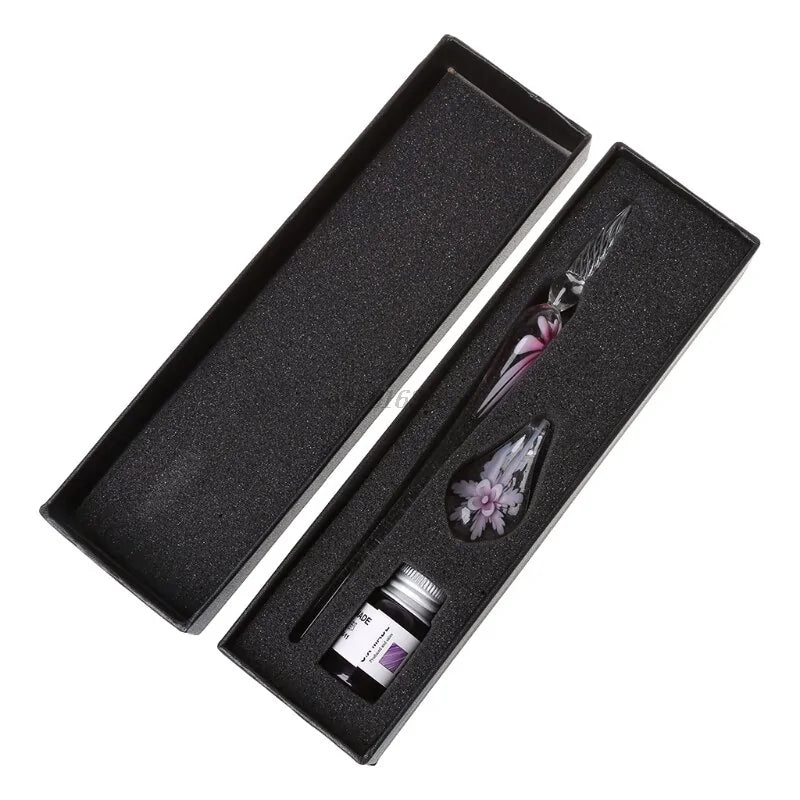Elegant Crystal Floral Glass Dip Pen WEM Support (www.WEM.support)