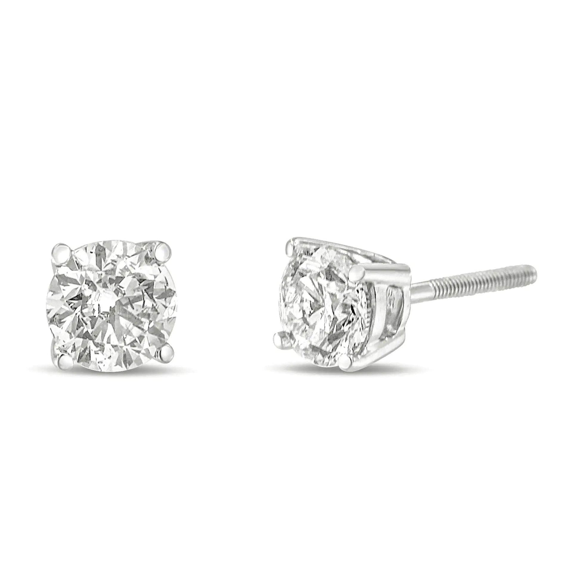 14K Gold 1.0 Carat Round Brilliant Cut Lab Grown White Diamond 4-Prong Classic Solitaire Stud Earrings WEM Support (www.WEM.support)