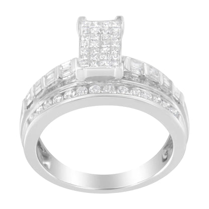 14K White Gold 1.0 Cttw Mixed-Cut Diamond Rectangle Invisible-Set Composite Cluster Ring with Bar- and Channel-Set Band (H-I Color, SI2-I1 Clarity) WEM Support (www.WEM.support)
