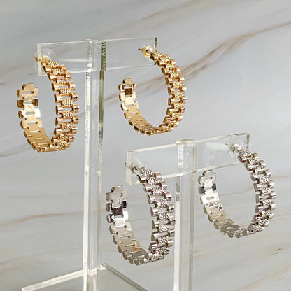 Golden Watch Band Hoop Earrings WEM Support (www.WEM.support)