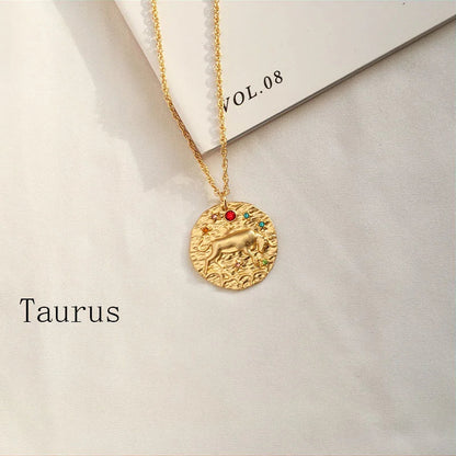 Gold Coin Disk Pendant Zodiac Necklace WEM Support (www.WEM.support)