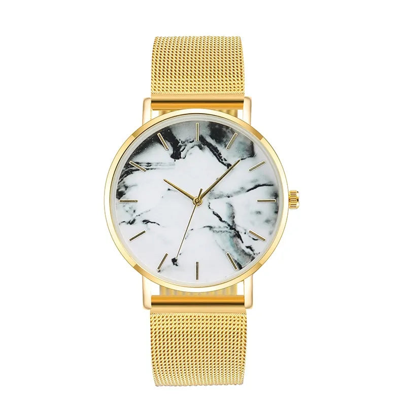 Luxury Rose Gold Mesh Band Marble Women's Wrist Watch WEM Support (www.WEM.support)