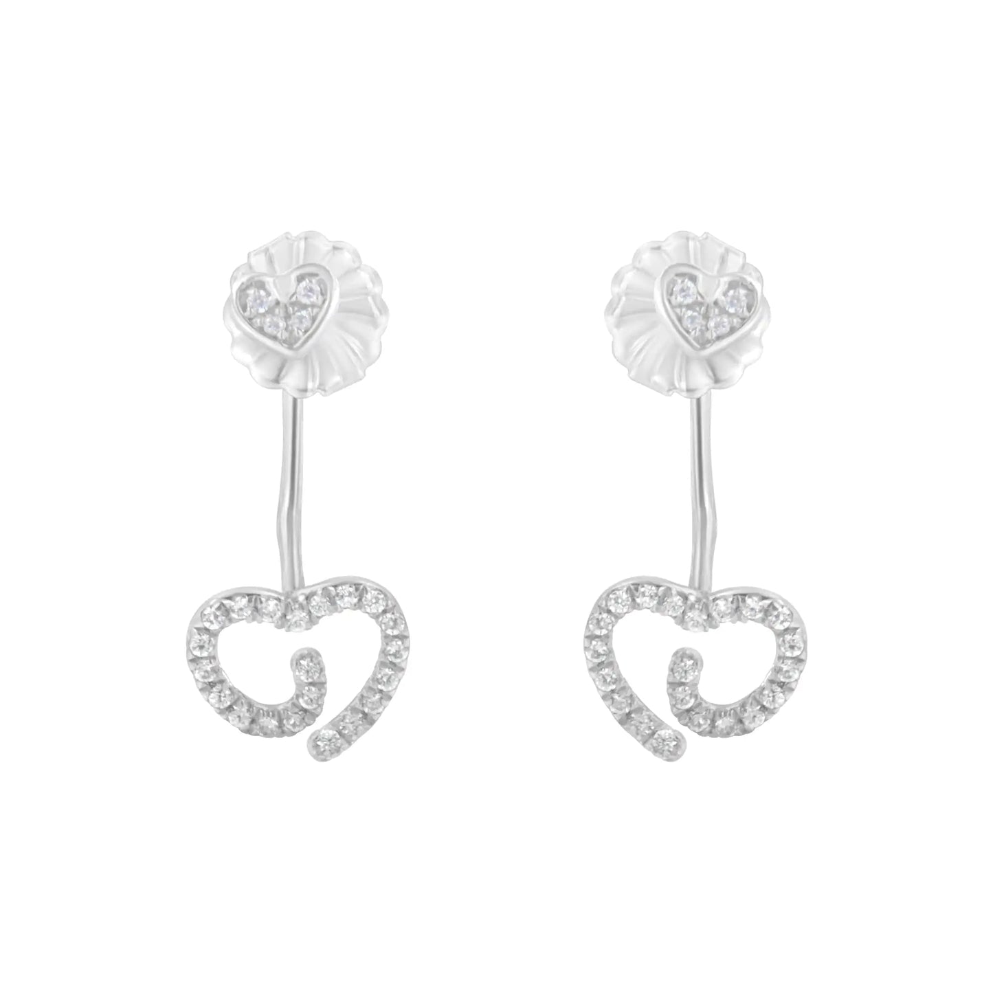 .925 Sterling Silver 1/4 Cttw Diamond Swirl Heart Front/Back Earrings (I-J Color, I2-I3 Clarity) WEM Support (www.WEM.support)