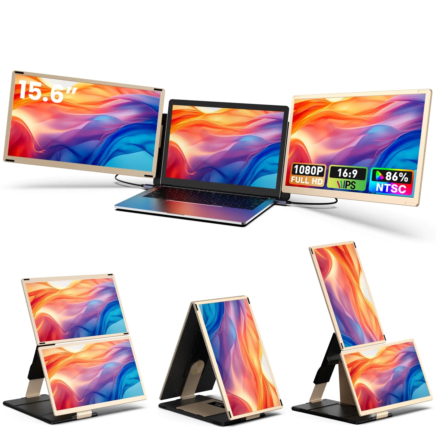 Laptop Screen Extender 15.6 Triple Portable Monitor with 86% NTSC IPS FHD 1080P Display Detachable Laptop Monitor Extender Compatible with Wins/Mac/Linux/Dex/Chrome Working with Desktop/Mini PC