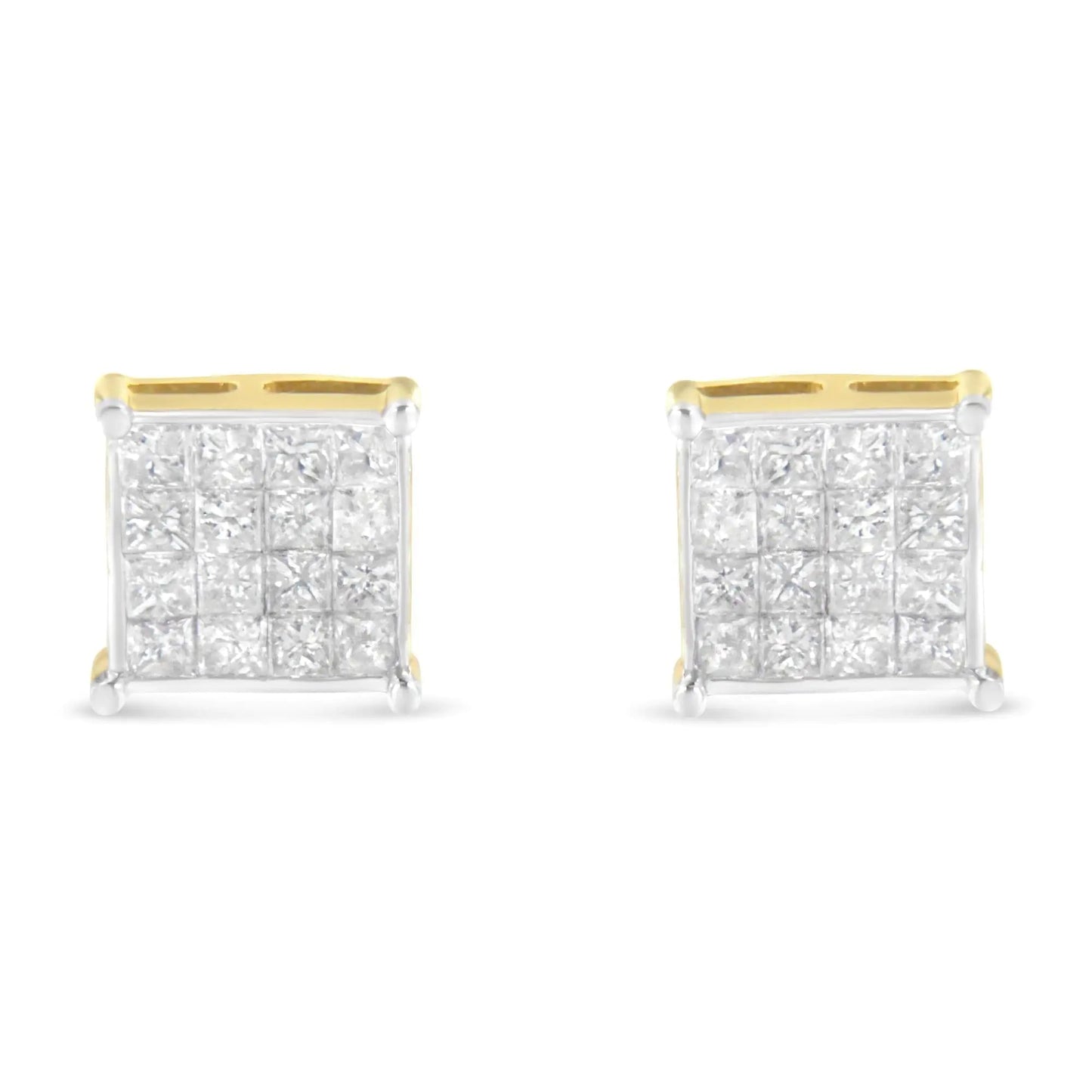 10K Yellow Gold Princess Cut Diamond Stud Earrings (2 cttw, H-I Color, I2-I3 Clarity) WEM Support (www.WEM.support)