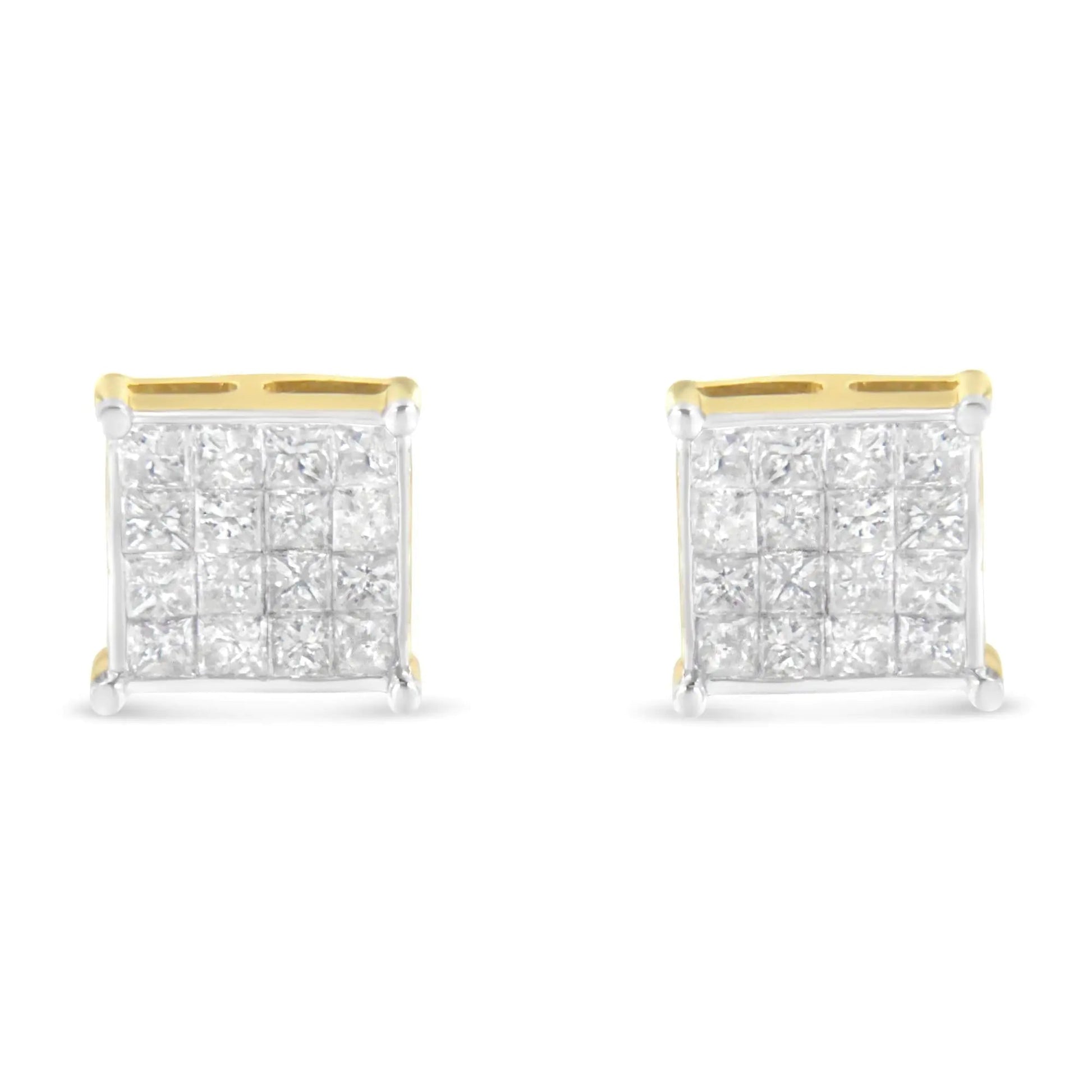 10K Yellow Gold Princess Cut Diamond Stud Earrings (2 cttw, H-I Color, I2-I3 Clarity) WEM Support (www.WEM.support)