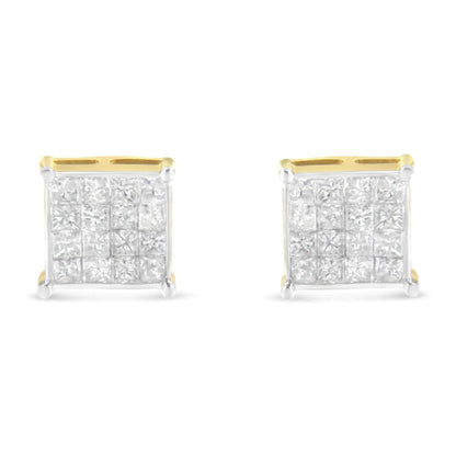 10K Yellow Gold Princess Cut Diamond Stud Earrings (2 cttw, H-I Color, I2-I3 Clarity) WEM Support (www.WEM.support)