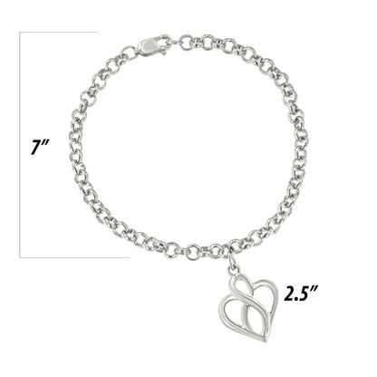 .925 Sterling Silver Open Heart with Center Vertical Infinity Chain Charm Bracelet - Size 7" WEM Support (www.WEM.support)