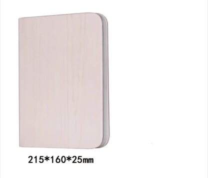 A foldable bedside lamp made of kraft paper, depicted in both closed and open states, illuminating a dark setting with warm light.