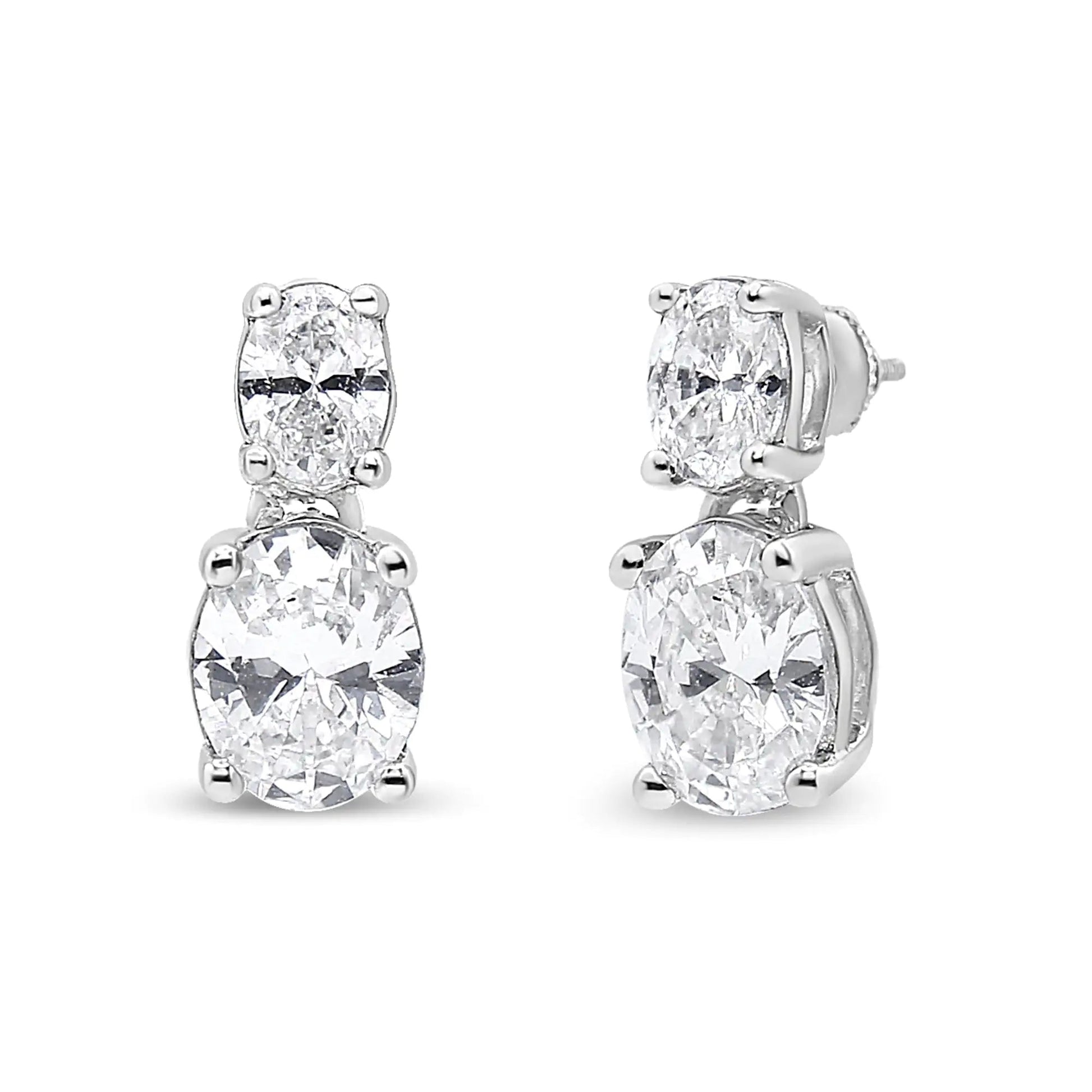 14K White Gold 1.0 Cttw Oval Lab Grown Diamond 2 Stone Drop and Dangle Stud Earrings (G-H Color, VS2-SI1 Clarity) WEM Support (www.WEM.support)