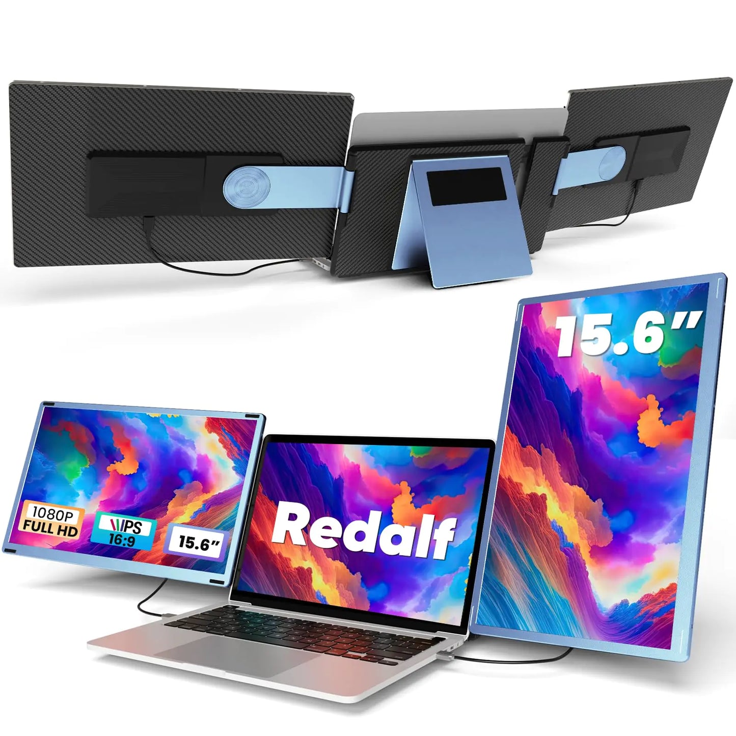 Redalf Laptop Screen Extender 15.6" FHD 1080P Triple Portable Monitor for LaptopDetachable Laptop Monitor Extender Plug-Play Compatible with Mac/Wins/Android/Dex