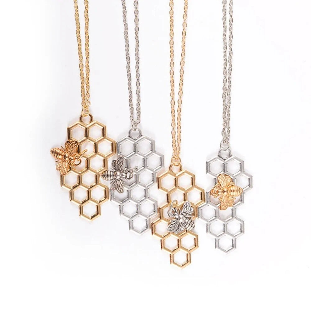 Vertical Honeycomb Pendant With Bee And Chain WEM Support (www.WEM.support)