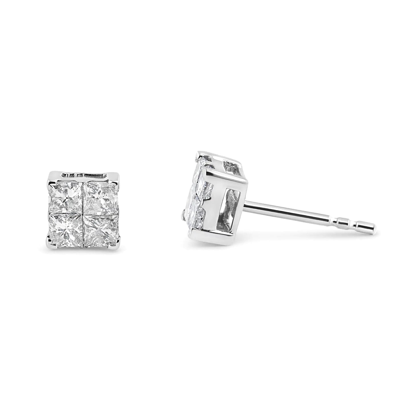 10K White Gold 1.00 cttw Invisible Set Princess-Cut Diamond Composite Square Shape Stud Earrings (G-H Color, I2-I3 Clarity) WEM Support (www.WEM.support)