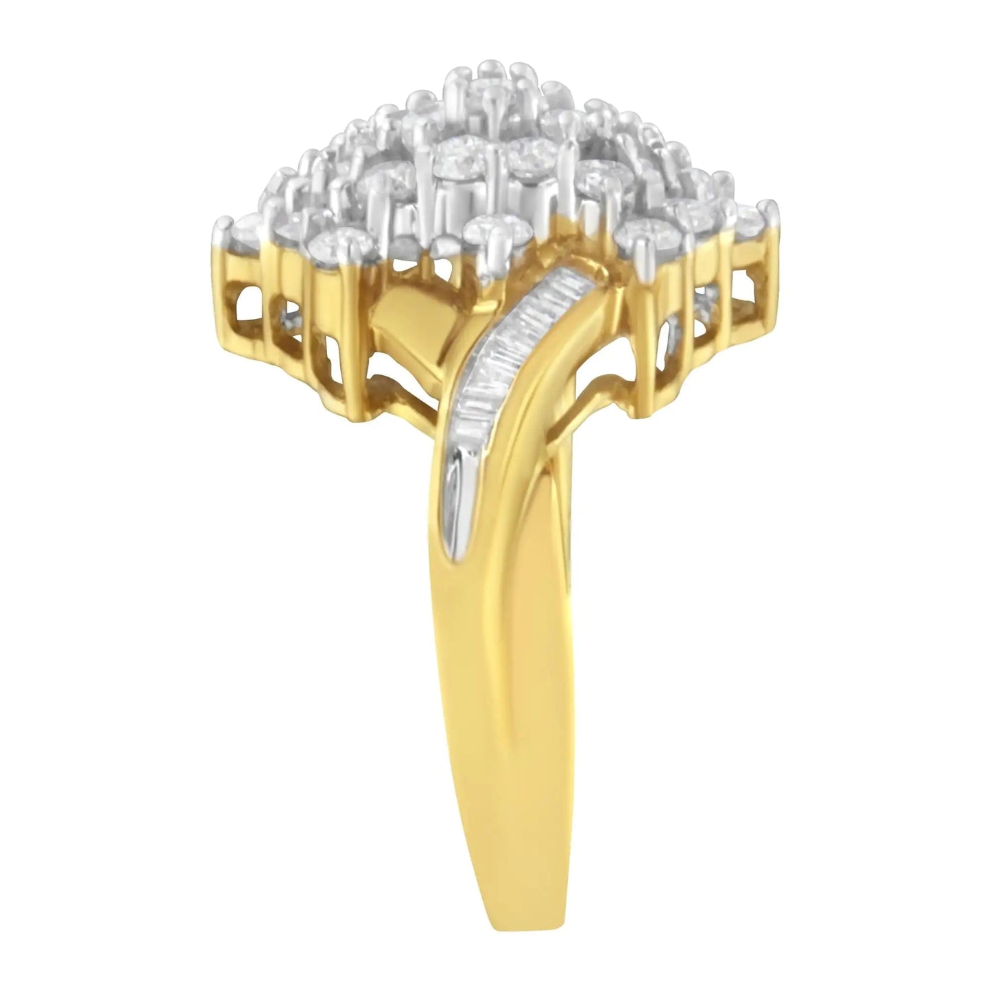 10K Yellow Gold Round And Baguette Cut Diamond Cluster Ring (1 1/10 Cttw, H-I Color, SI2-I1 Clarity) WEM Support (www.WEM.support)