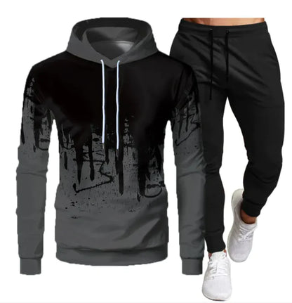 Men's Solid Color Sweater Sports Hooded 3D Sweater Suit