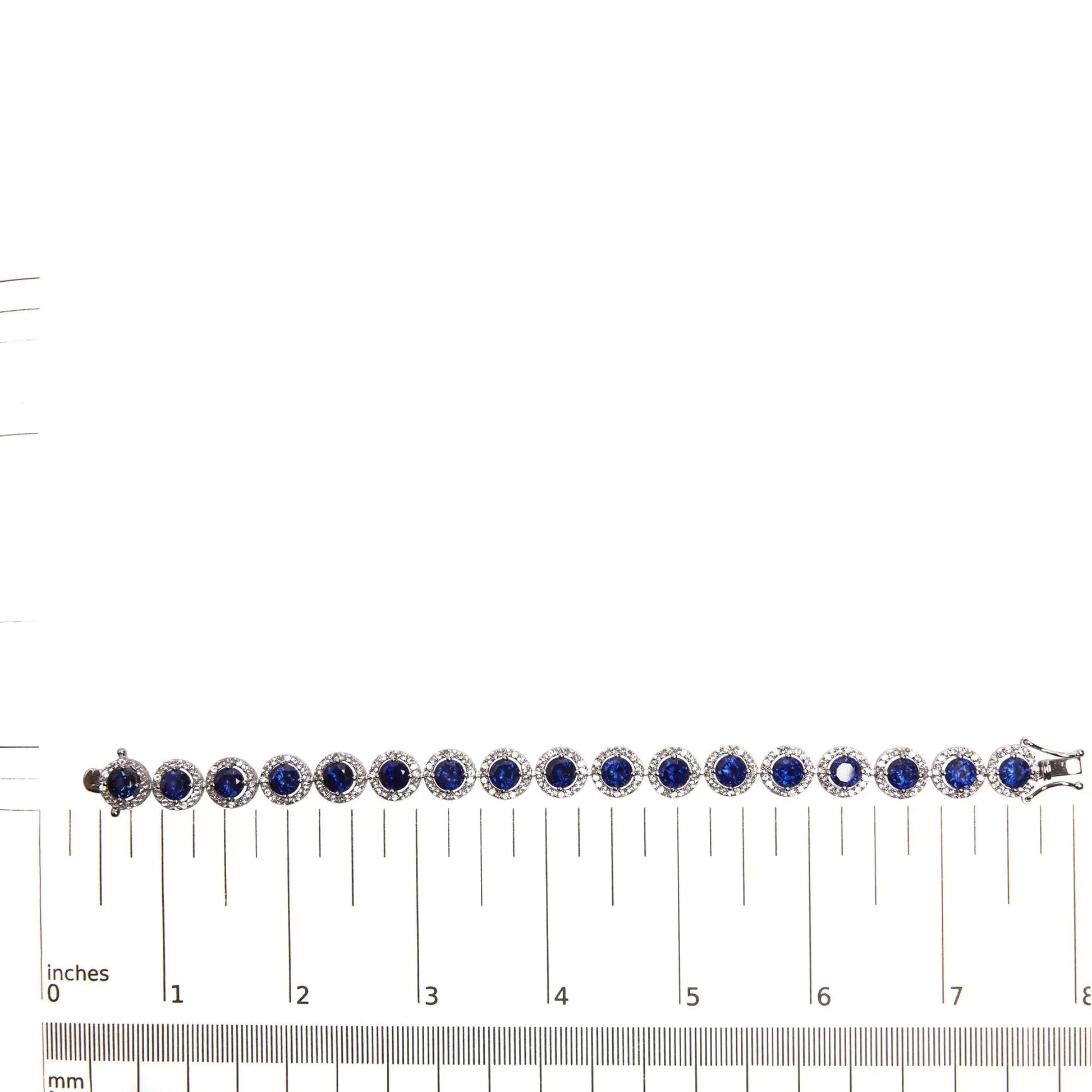 .925 Sterling Silver 21.0 Cttw Created Blue Sapphire and White Topaz Halo Link Bracelet - 7.25 inch WEM Support (www.WEM.support)