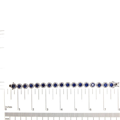 .925 Sterling Silver 21.0 Cttw Created Blue Sapphire and White Topaz Halo Link Bracelet - 7.25 inch WEM Support (www.WEM.support)