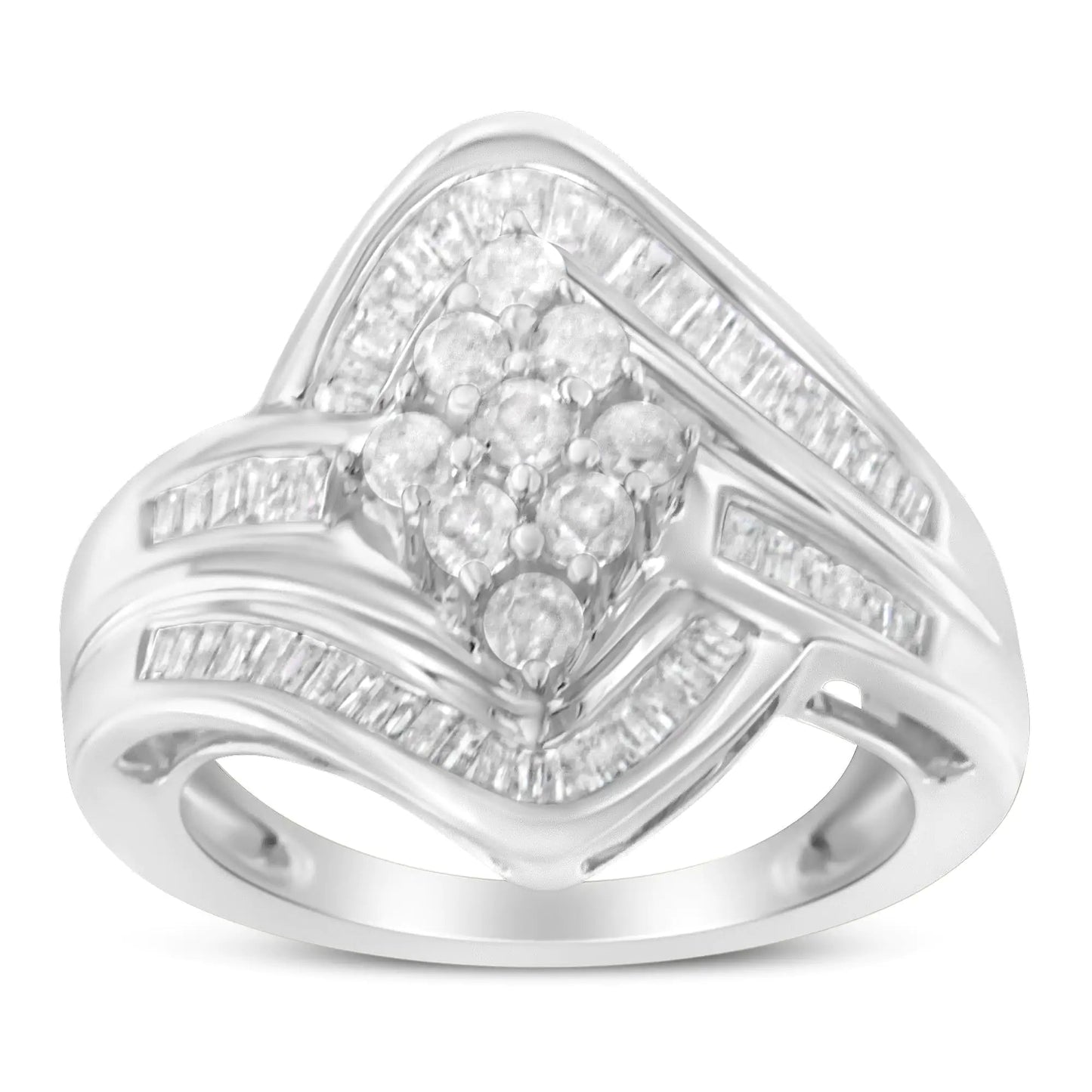 10K White Gold Diamond Bypass Cluster Ring (1 Cttw, I-J Color, I2-I3 Clarity) WEM Support (www.WEM.support)