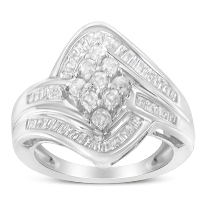 10K White Gold Diamond Bypass Cluster Ring (1 Cttw, I-J Color, I2-I3 Clarity) WEM Support (www.WEM.support)