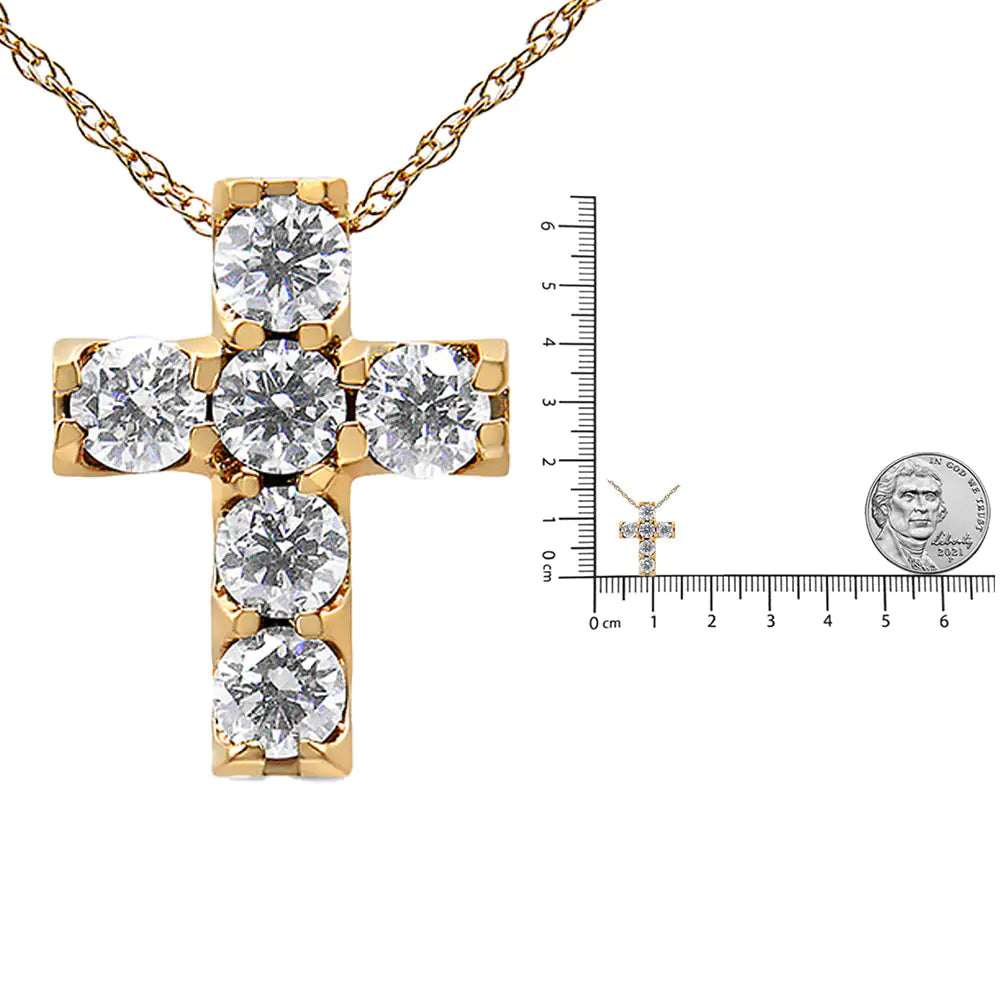 14K Yellow Gold 1/2 Cttw Round Brilliant Cut Diamond Mini Cross 18" Pendant Necklace (J-K Color, VS2-SI1 Clarity) WEM Support (www.WEM.support)