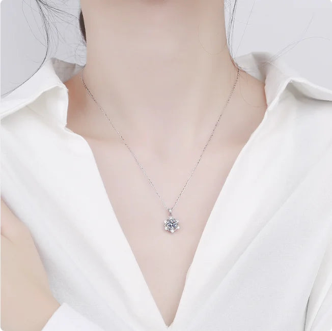 S925 Sterling Silver Snowflake Pendant Necklace