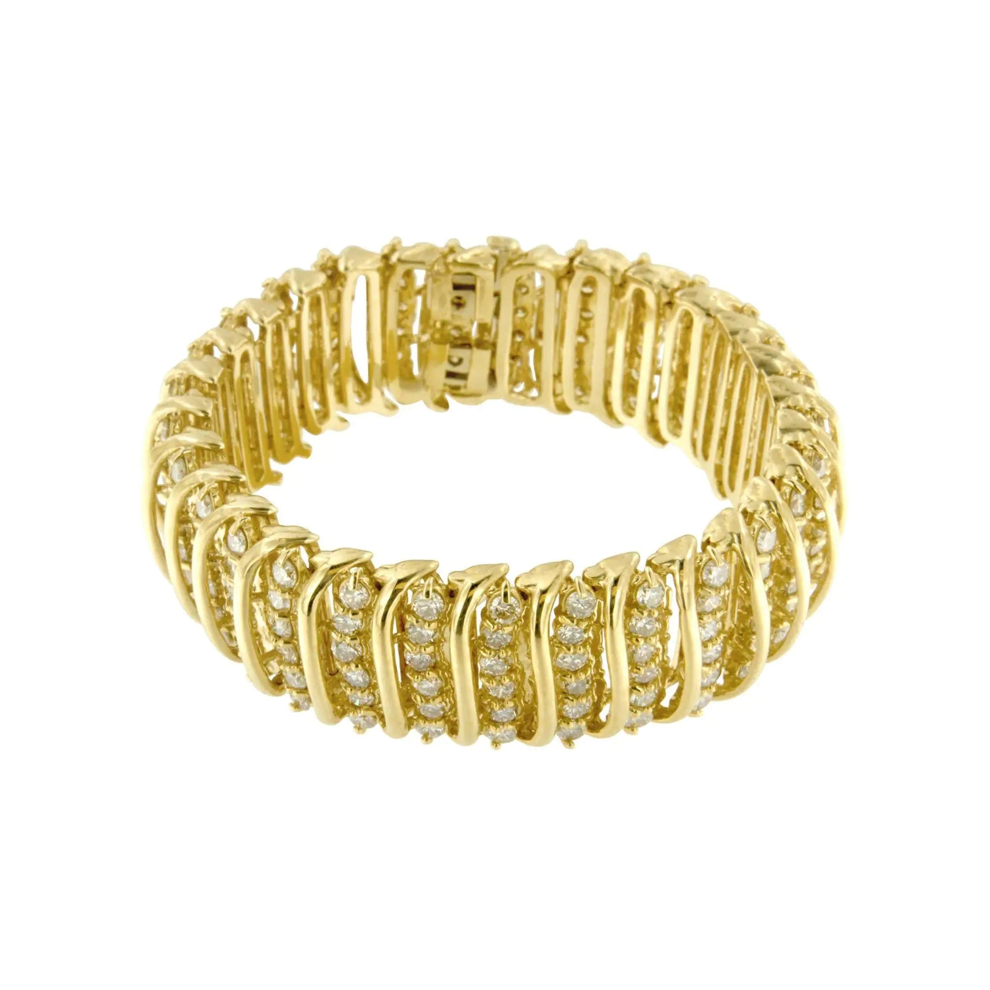 10K Yellow Gold 15.0 Cttw Diamond S Shaped Wave Link Two Tone 7” Tennis Bracelet (J-K Color, I2-I3 Clarity) WEM Support (www.WEM.support)