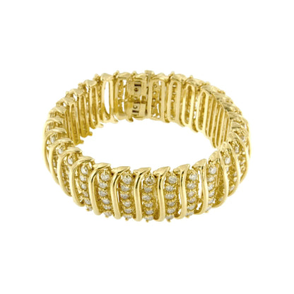 10K Yellow Gold 15.0 Cttw Diamond S Shaped Wave Link Two Tone 7” Tennis Bracelet (J-K Color, I2-I3 Clarity) WEM Support (www.WEM.support)