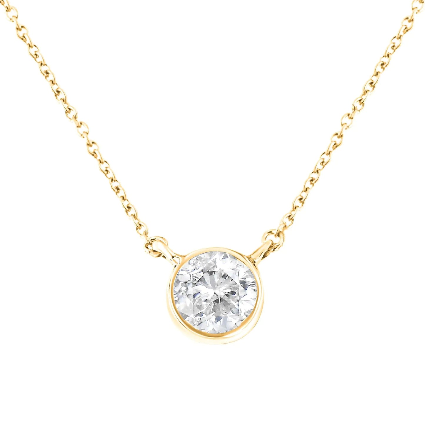 14K Yellow Gold Plated .925 Sterling Silver Bezel Set 1/2 Cttw Diamond 18" Pendant Necklace (K-L Color, SI2-I1 Clarity) WEM Support (www.WEM.support)