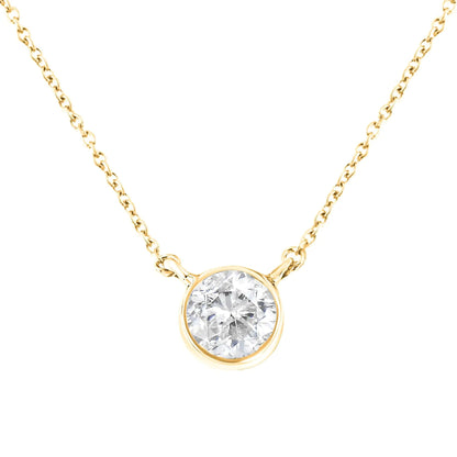 14K Yellow Gold Plated .925 Sterling Silver Bezel Set 1/2 Cttw Diamond 18" Pendant Necklace (K-L Color, SI2-I1 Clarity) WEM Support (www.WEM.support)